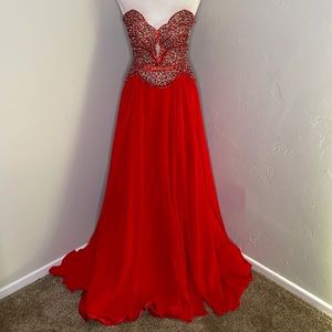 Sherri Hill Couture Red Chiffon Pageant Prom Gown